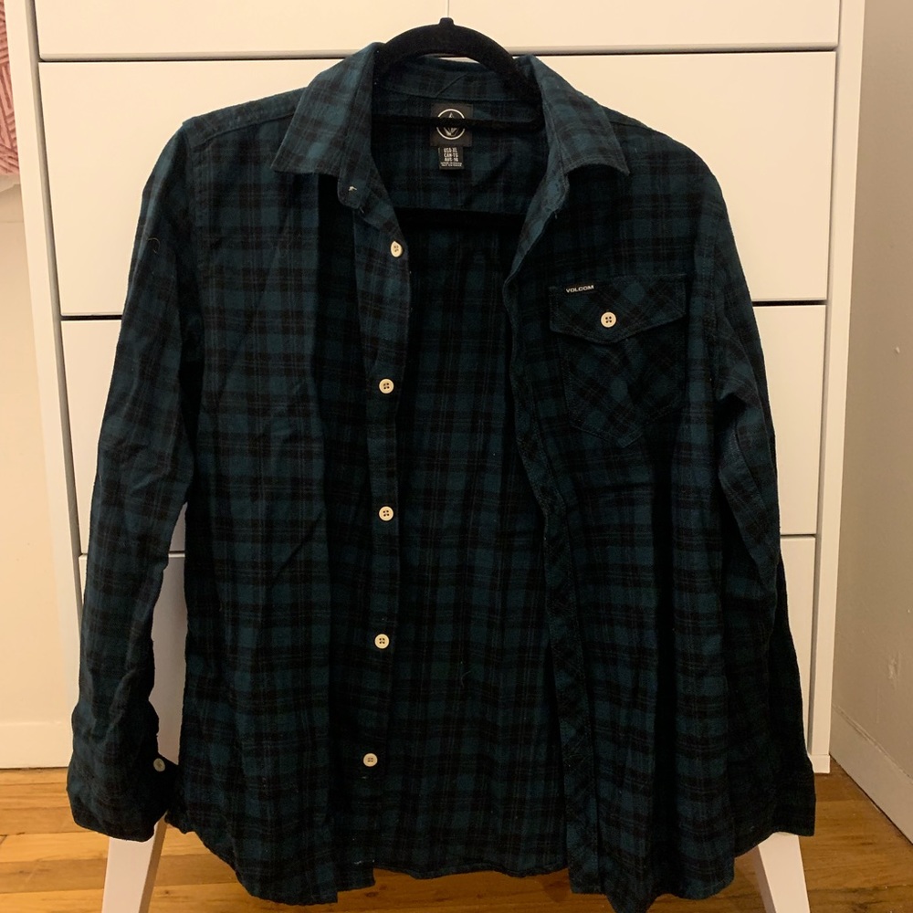 Volcom Plaid Green and Black Shirt